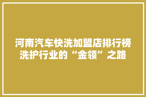 河南汽车快洗加盟店排行榜洗护行业的“金领”之路