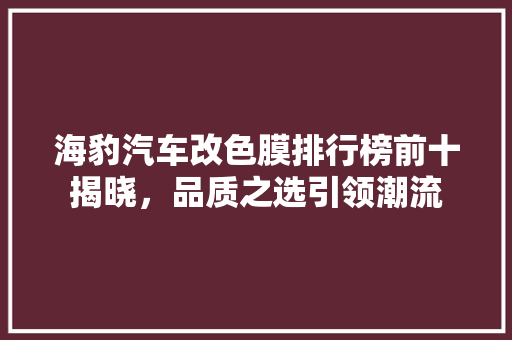 海豹汽车改色膜排行榜前十揭晓，品质之选引领潮流
