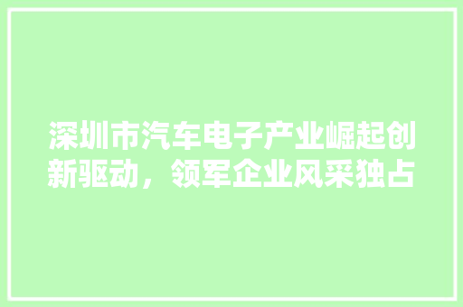 深圳市汽车电子产业崛起创新驱动，领军企业风采独占鳌头