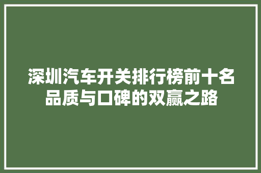 深圳汽车开关排行榜前十名品质与口碑的双赢之路