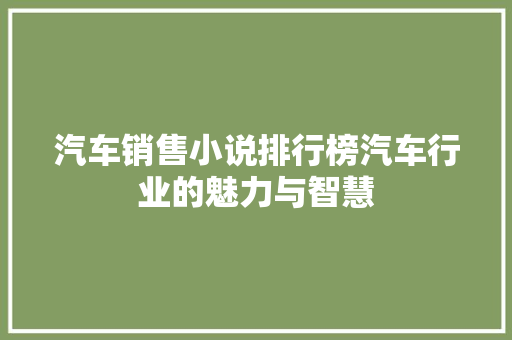 汽车销售小说排行榜汽车行业的魅力与智慧