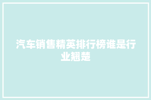 汽车销售精英排行榜谁是行业翘楚