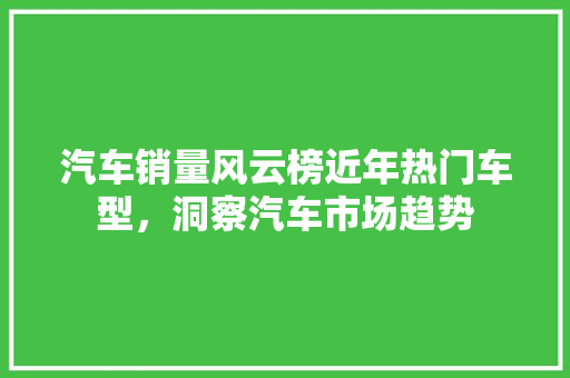 汽车销量风云榜近年热门车型，洞察汽车市场趋势