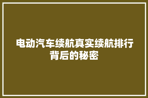 电动汽车续航真实续航排行背后的秘密