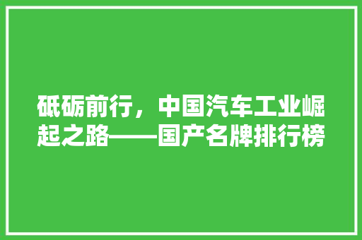 砥砺前行，中国汽车工业崛起之路——国产名牌排行榜前十名