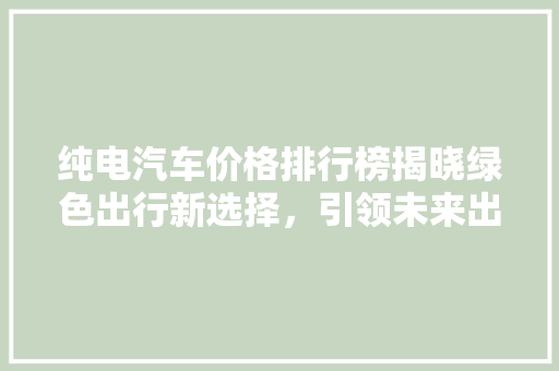 纯电汽车价格排行榜揭晓绿色出行新选择，引领未来出行潮流