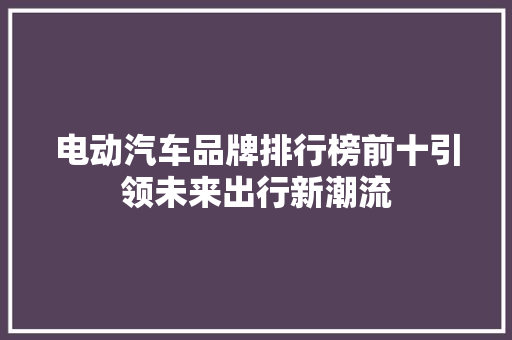电动汽车品牌排行榜前十引领未来出行新潮流