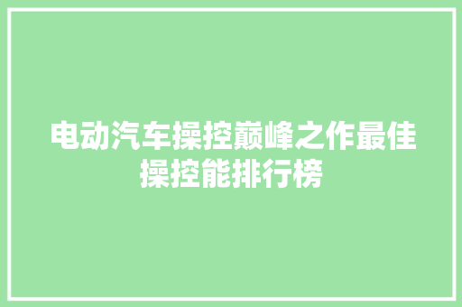 电动汽车操控巅峰之作最佳操控能排行榜