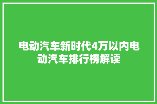 电动汽车新时代4万以内电动汽车排行榜解读