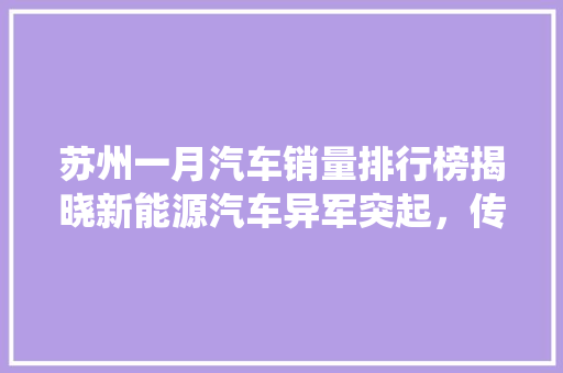 苏州一月汽车销量排行榜揭晓新能源汽车异军突起，传统车型稳扎稳打
