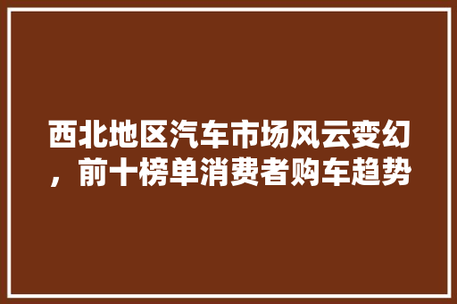 西北地区汽车市场风云变幻，前十榜单消费者购车趋势