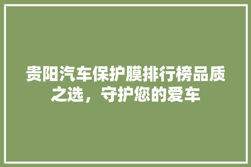 贵阳汽车保护膜排行榜品质之选，守护您的爱车