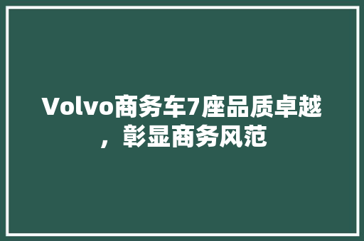Volvo商务车7座品质卓越，彰显商务风范