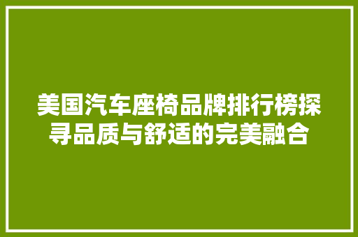 美国汽车座椅品牌排行榜探寻品质与舒适的完美融合
