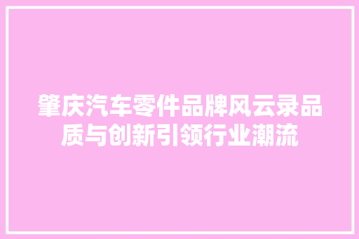 肇庆汽车零件品牌风云录品质与创新引领行业潮流
