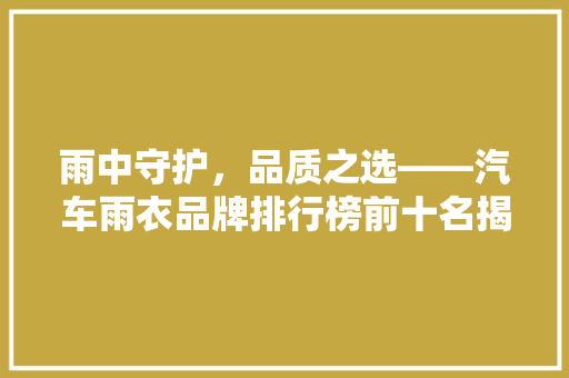 雨中守护，品质之选——汽车雨衣品牌排行榜前十名揭晓