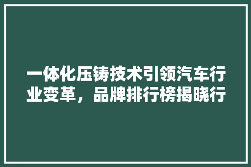一体化压铸技术引领汽车行业变革，品牌排行榜揭晓行业先锋
