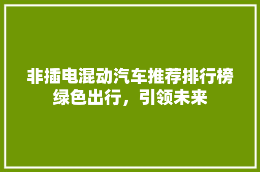 非插电混动汽车推荐排行榜绿色出行，引领未来