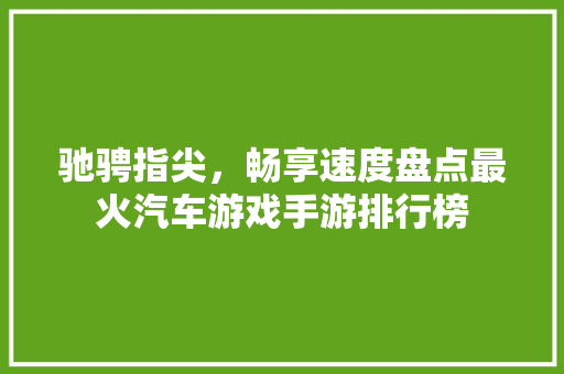 驰骋指尖，畅享速度盘点最火汽车游戏手游排行榜