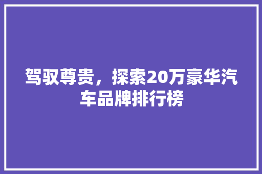 驾驭尊贵，探索20万豪华汽车品牌排行榜