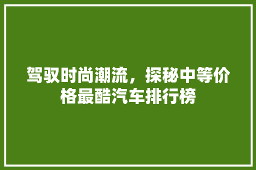 驾驭时尚潮流，探秘中等价格最酷汽车排行榜