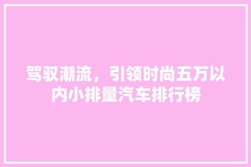 驾驭潮流，引领时尚五万以内小排量汽车排行榜