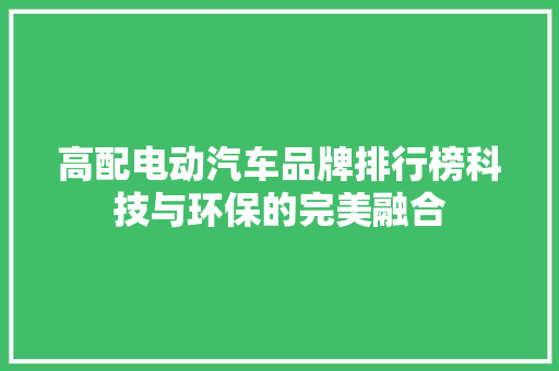 高配电动汽车品牌排行榜科技与环保的完美融合