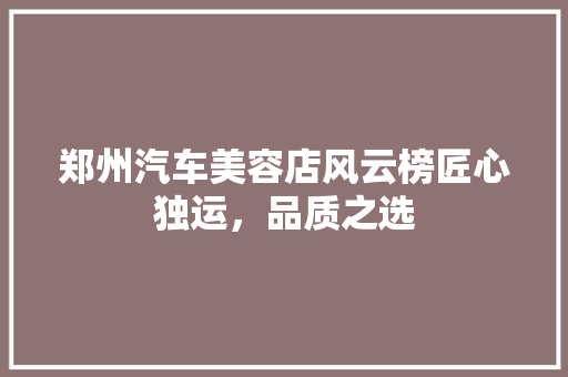 郑州汽车美容店风云榜匠心独运，品质之选
