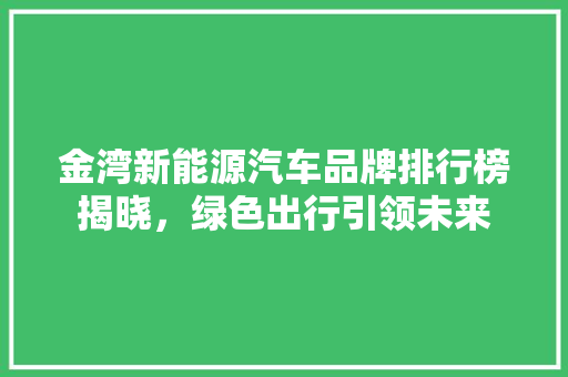 金湾新能源汽车品牌排行榜揭晓，绿色出行引领未来
