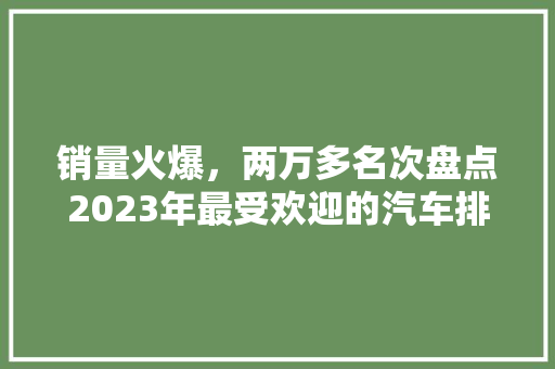 销量火爆，两万多名次盘点2023年最受欢迎的汽车排行榜