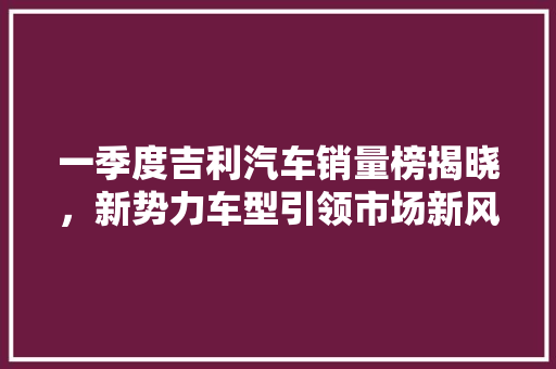 一季度吉利汽车销量榜揭晓，新势力车型引领市场新风向