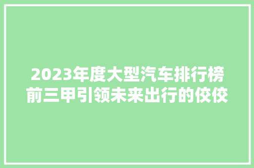 2023年度大型汽车排行榜前三甲引领未来出行的佼佼者