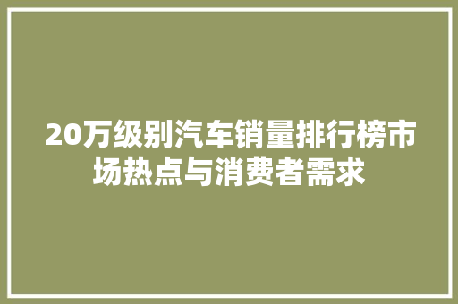 20万级别汽车销量排行榜市场热点与消费者需求