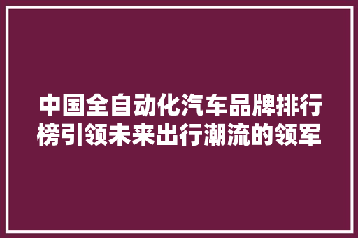 中国全自动化汽车品牌排行榜引领未来出行潮流的领军者