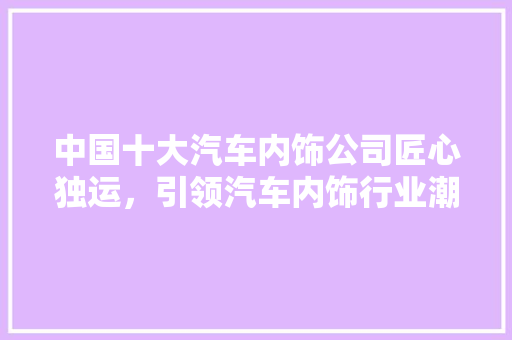 中国十大汽车内饰公司匠心独运，引领汽车内饰行业潮流