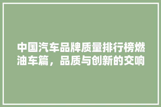 中国汽车品牌质量排行榜燃油车篇，品质与创新的交响曲