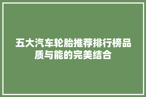 五大汽车轮胎推荐排行榜品质与能的完美结合