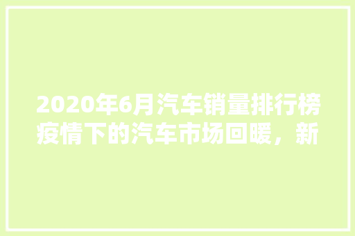 2020年6月汽车销量排行榜疫情下的汽车市场回暖，新能源车崛起
