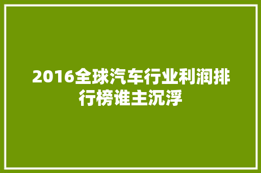 2016全球汽车行业利润排行榜谁主沉浮