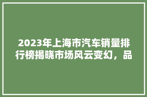 2023年上海市汽车销量排行榜揭晓市场风云变幻，品牌竞争激烈