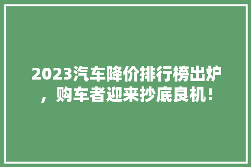 2023汽车降价排行榜出炉，购车者迎来抄底良机！