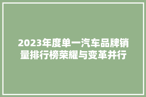 2023年度单一汽车品牌销量排行榜荣耀与变革并行