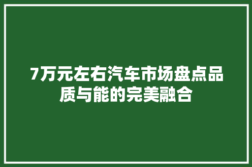 7万元左右汽车市场盘点品质与能的完美融合