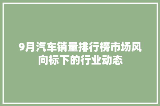 9月汽车销量排行榜市场风向标下的行业动态