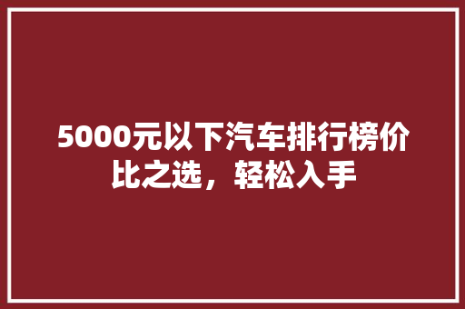 5000元以下汽车排行榜价比之选，轻松入手