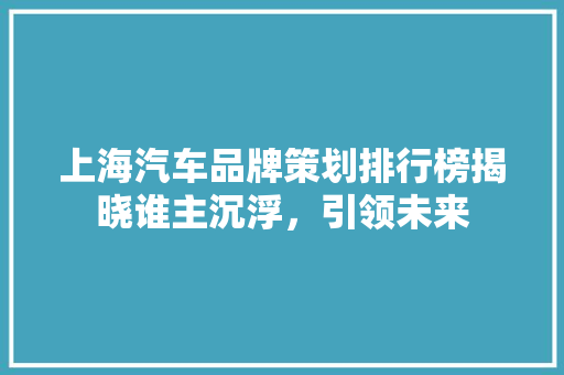 上海汽车品牌策划排行榜揭晓谁主沉浮，引领未来