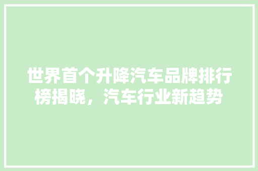 世界首个升降汽车品牌排行榜揭晓，汽车行业新趋势