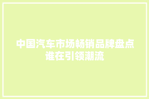 中国汽车市场畅销品牌盘点谁在引领潮流