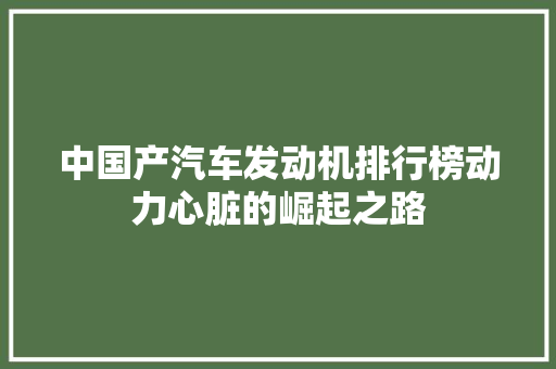 中国产汽车发动机排行榜动力心脏的崛起之路