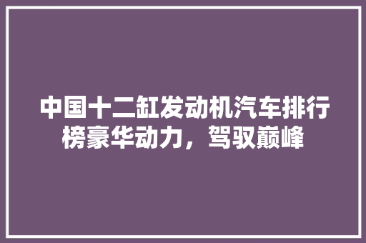 中国十二缸发动机汽车排行榜豪华动力，驾驭巅峰